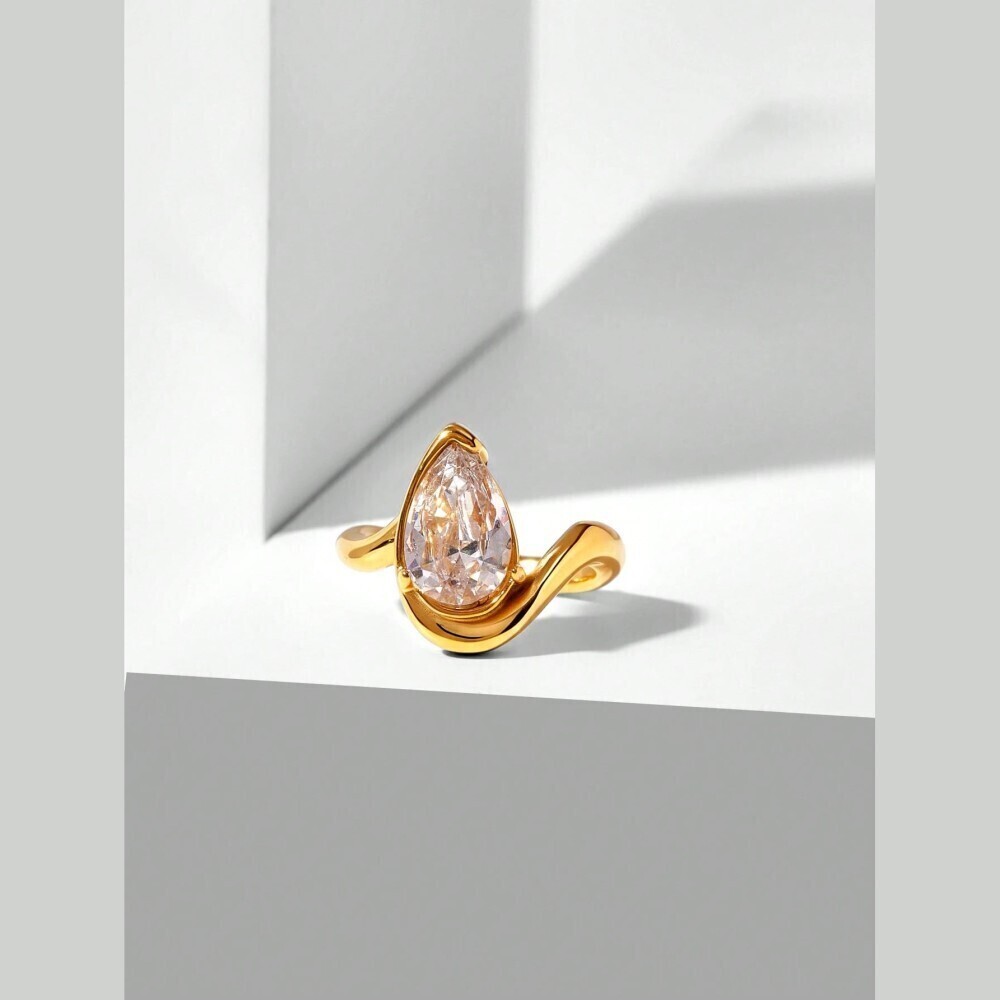 Gold Pear Cut Cubic Zirconia Swirl Band Statement Ring